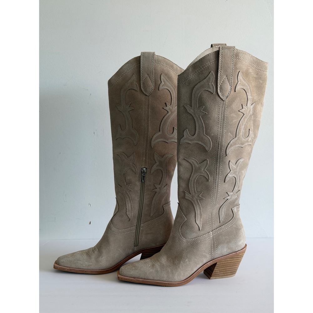 Dolce Vita Solei Western Boots Sand Suede Tall Snip Toe Cowboy Boots 6.5